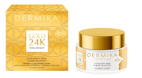 Dermika Luxury Gold 24K Total Benefit luksusowy krem eliksir młodości 45+ na dzień na noc 50 ml