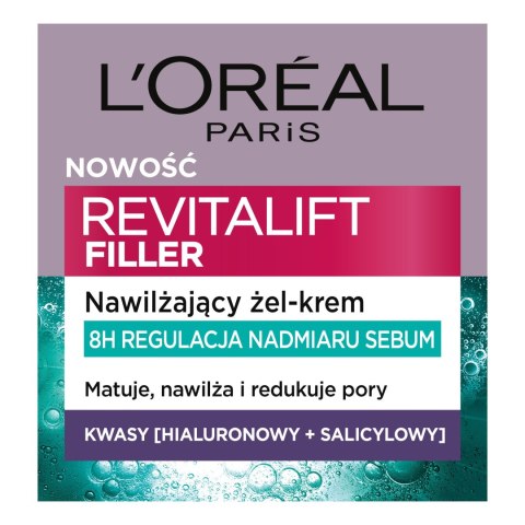 L'Oréal Paris Revitalift Filler nawilżający żel-krem regulujący nadmiar sebum na dzień z kwasem hialuronowym i salicylowym 50 ml