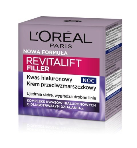 L'Oréal Paris Revitalift Filler 40+ krem przeciwzmarszczkowy z kwasem hialuronowym na noc 50 ml