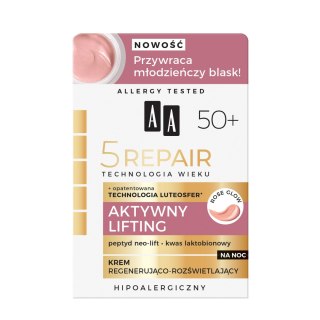 AA Technologia Wieku 5 Repair 50+ Aktywny Lifting krem regenerująco-rozświetlający na noc 50 ml