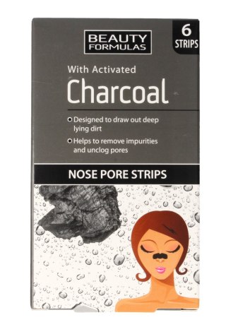 BEAUTY FORMULAS Beauty Formulas Charcoal Płatki oczyszczające na nos z aktywnym węglem 1op.-6szt