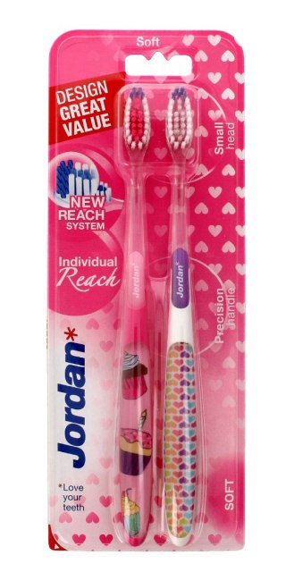 ORKLA Jordan Szczoteczka do zębów DUO Individual Reach Soft - mix kolorów 1 op-2szt