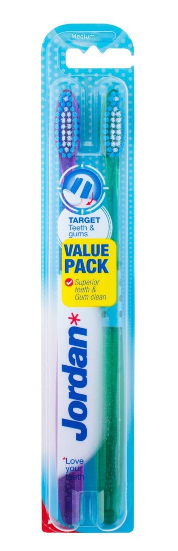 ORKLA Jordan Szczoteczka do zębów DUO Target Teeth & Gums medium mix kolorów 1op-2szt