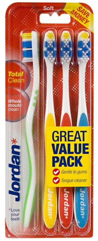ORKLA Jordan Szczoteczka do zębów Total Clean miękka mix kolorów 1op.-4szt
