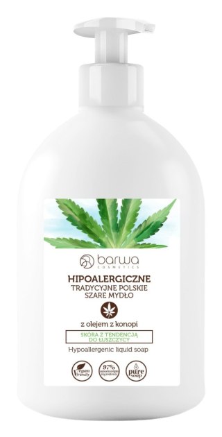 BARWA BARWA Hipoalergiczna Mydło w płynie tradycyjne polskie szare - z olejem z konopi 500ml