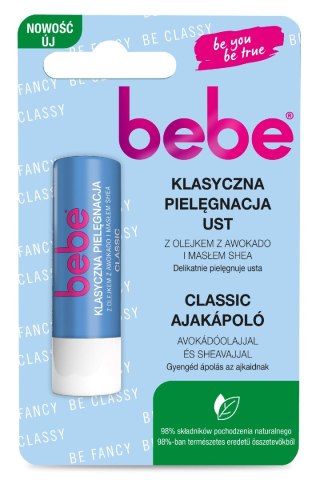 JOHNSON BEBE Pomadka ochronna Klasyczna Pielęgnacja Ust z Olejkiem z Awokado i Masłem Shea 4.9g