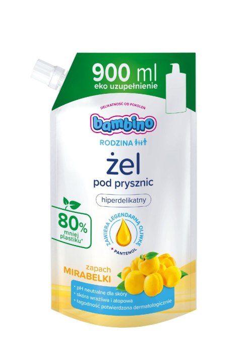 NIVEA BAMBINO Rodzina Żel pod prysznic hiperdelikatny o zapachu mirabelki - zapas 900 ml