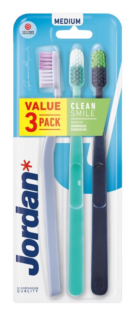 ORKLA Jordan Szczoteczka do zębów Clean Smile - soft 1op.-3szt - mix kolorów