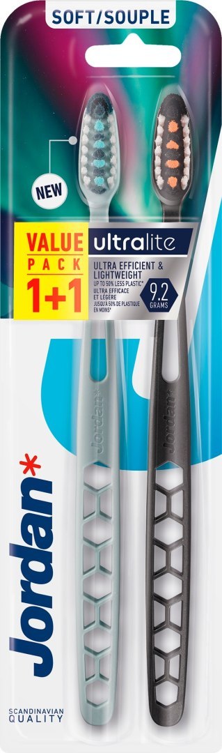 ORKLA Jordan Ultralite Szczoteczka do zębów DUO - soft 1op.-2szt.(1+1) - mix kolorów