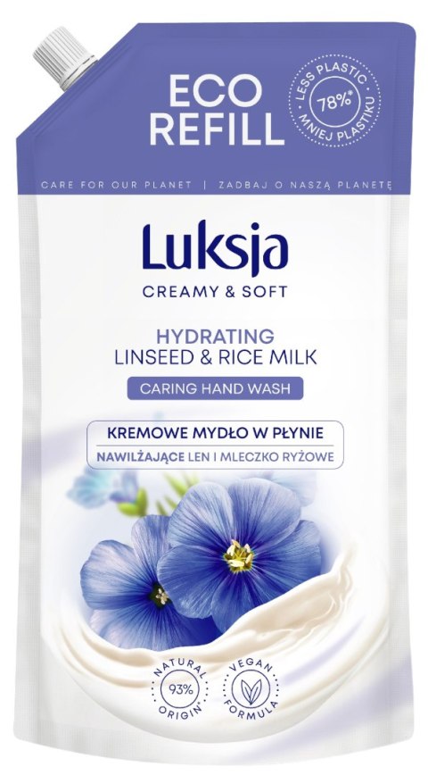 SARANTIS Luksja Creamy & Soft Nawilżające Kremowe Mydło w płynie Len i Mleczko Ryżowe 900ml - zapas