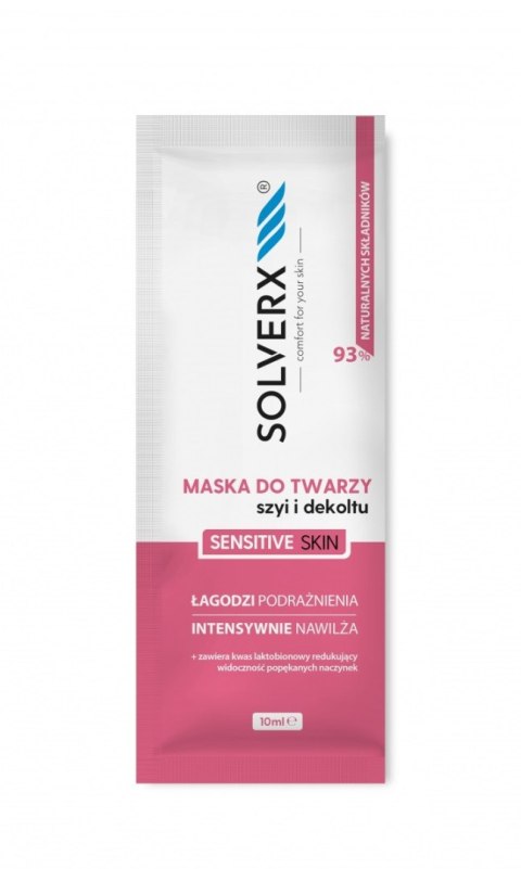 SOLVERX SOLVERX Sensitive Skin Maska łagodząca do twarzy,szyi i dekoltu do cery wrażliwej 10ml