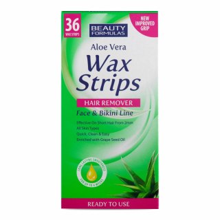 BEAUTY FORMULAS BEAUTY FORMULAS Aloe Vera Plastry do depilacji twarzy i bikini Wax Strips 36 sztuk