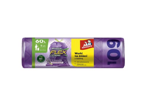 JAN N. GROSIK Jan Niezbędny Worki na śmieci z taśmą Magnum Flex&Strong - Lawenda 60L 1op.-8szt