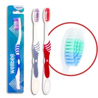 WELLBEE WELLBEE Szczoteczka do zębów dla dorosłych o średniej twardości (blister 1) - mix kolorów 1szt