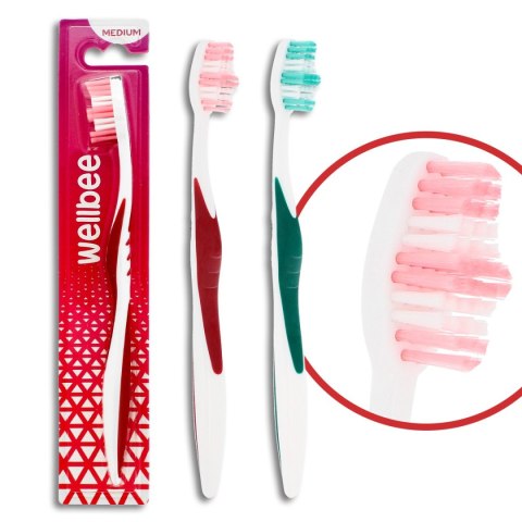 WELLBEE WELLBEE Szczoteczka do zębów dla dorosłych o średniej twardości (blister 2) - mix kolorów 1szt