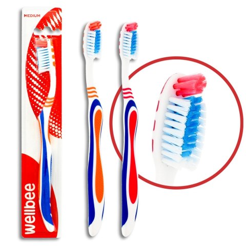 WELLBEE WELLBEE Szczoteczka do zębów dla dorosłych o średniej twardości (blister 3) - mix kolorów 1szt