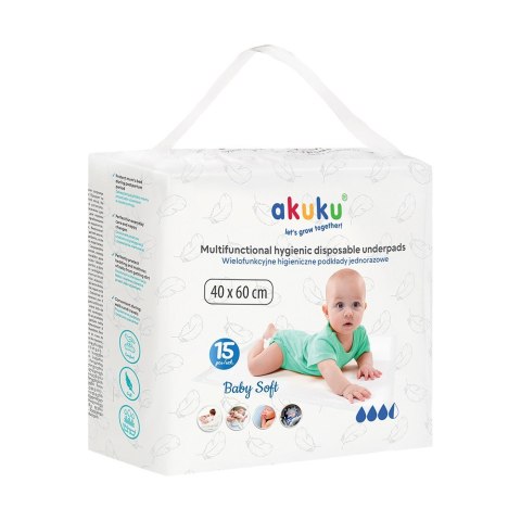 AKUKU AKUKU Podkłady jednorazowe do przewijania niemowląt Baby Soft 40x60 cm (a0500) 1 op. - 15 szt.