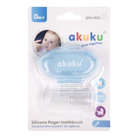 AKUKU AKUKU Szczoteczka do zębów dla niemowląt silikonowa na palec w etui niebieskim (a0263)
