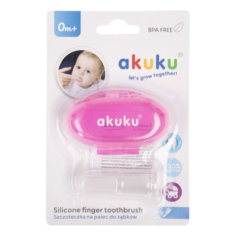 AKUKU AKUKU Szczoteczka do zębów dla niemowląt silikonowa na palec w etui różowym (a0265)