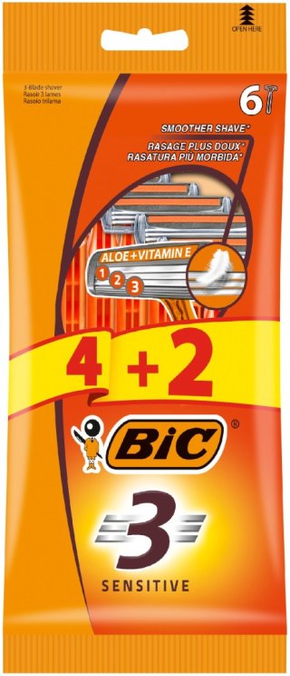 BIC BIC Maszynki do golenia dla mężczyzn 3 ostrzowe Sensitive 1op.-6szt(4+2 gratis)