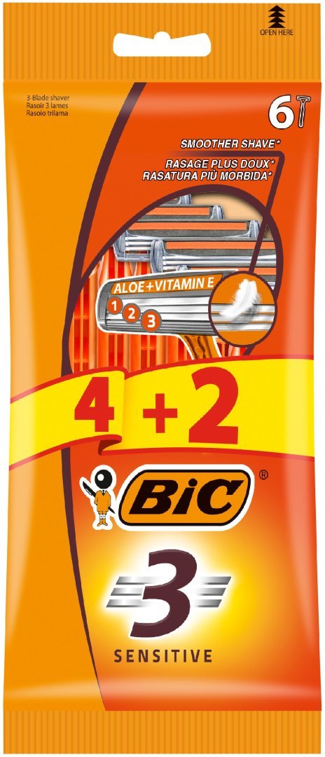 BIC BIC Maszynki do golenia dla mężczyzn 3 ostrzowe Sensitive 1op.-6szt(4+2 gratis)