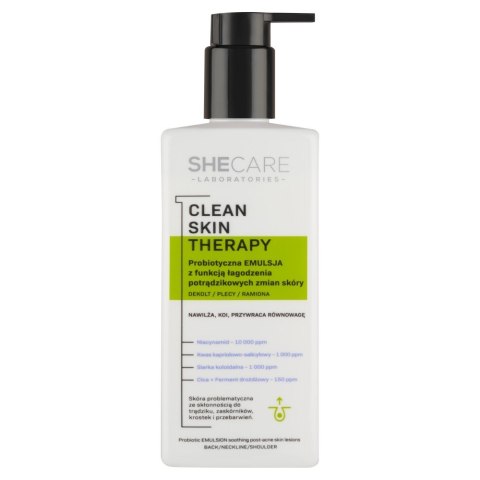 BODY BOOM / SHE SHECARE Clean Skin Therapy Probiotyczna Emulsja z funkcją łagodzenia potrądzikowych zmian skóry 225 ml
