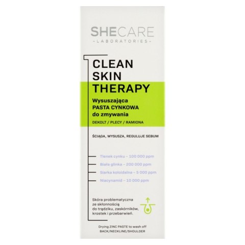 BODY BOOM / SHE SHECARE Clean Skin Therapy Wysuszająca Pasta cynkowa do zmywania 90 g