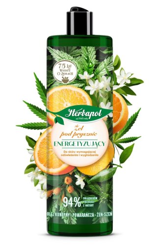 HERBAPOL HERBAPOL Żel pod prysznic energetyzujący Olej konopny, Pomarańcza, Żeń-szeń 400 ml