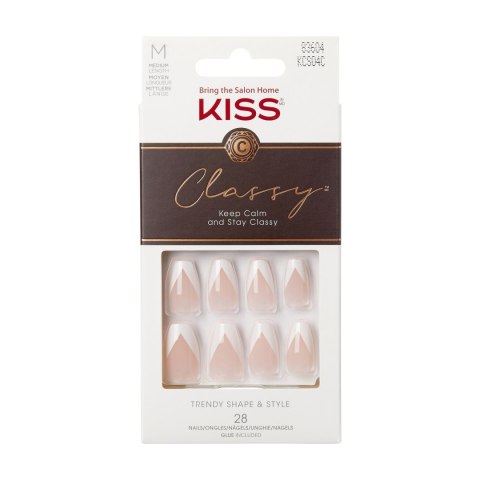 KISS KISS Sztuczne paznokcie na klej Classy Nails, Silk Dress, White, Medium Coffin