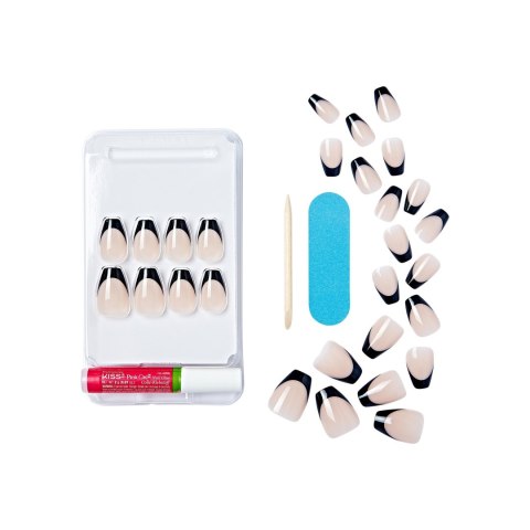 KISS KISS Sztuczne paznokcie na klej Salon Acrylic French, Flame, Black, Short Coffin