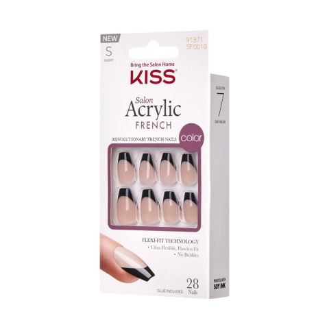 KISS KISS Sztuczne paznokcie na klej Salon Acrylic French, Flame, Black, Short Coffin