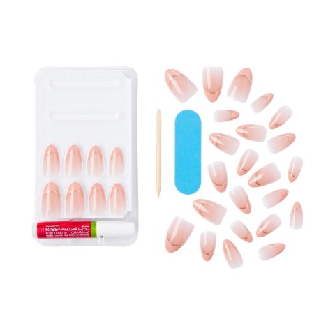 KISS KISS Sztuczne paznokcie na klej Voguish Fantasy French, Pink French Tips, Medium, Almond Shape