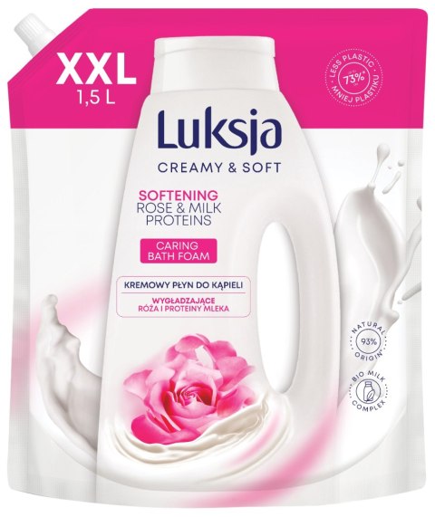 SARANTIS LUKSJA Creamy & Soft Kremowy Płyn do kąpieli Softening - Rose & Protein Milk 1500 ml - zapas