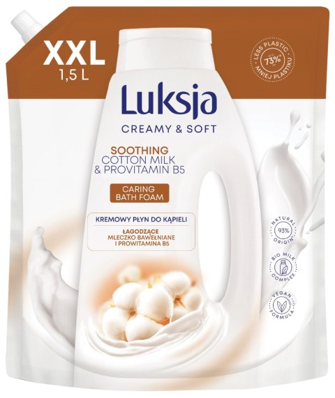 SARANTIS LUKSJA Creamy & Soft Kremowy Płyn do kąpieli Soothing - Cotton Milk & Provitamin B5 1500 ml - zapas