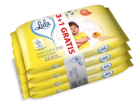 STELLA LULA Papier toaletowy nawilżany dla dzieci - owoce tropikalne 42 szt. - 3 op. +1 op. Gratis