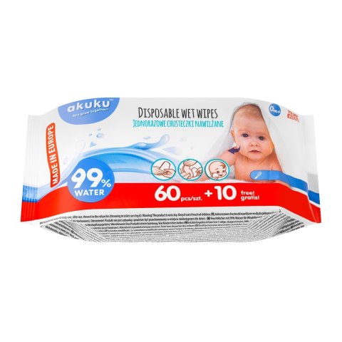 AKUKU AKUKU jednorazowe chusteczki nawilżane wodą (A0031) 70 szt