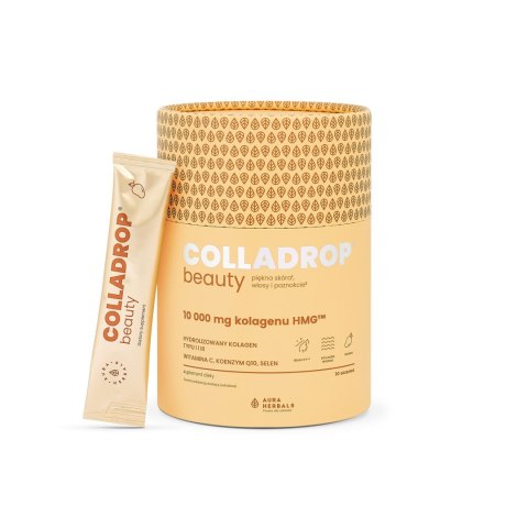 AURA HERBALS AURA HERBALS Colladrop Beauty Hydrolizowany Kolagen morski 10000 mg typu I i III - Mango (30 saszetek)