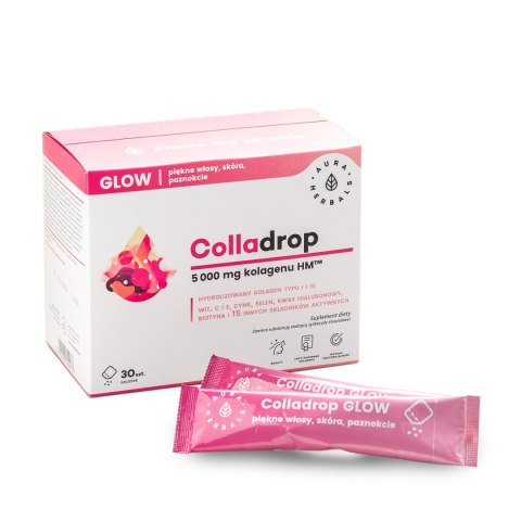 AURA HERBALS AURA HERBALS Colladrop Glow Hydrolizowany Kolagen morski 5000 mg typu I i III - piękne włosy,skóra i paznokcie (30 saszetek)