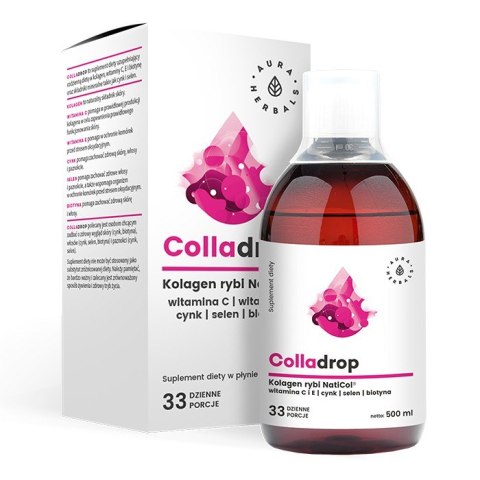 AURA HERBALS AURA HERBALS Colladrop Kolagen rybi NatiCol + Witamina C - w płynie 500 ml (33 dzienne porcje)