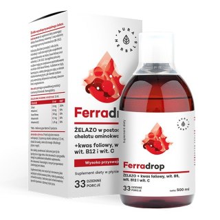 AURA HERBALS AURA HERBALS Ferradrop Żelazo + Kwas Foliowy - suplement diety w płynie 500 ml (33 dzienne porcje)