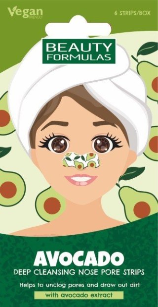 BEAUTY FORMULAS BEAUTY FORMULAS Nose Pore Strips Głęboko oczyszczające płatki na nos - Avocado 1op.-6 sztuk