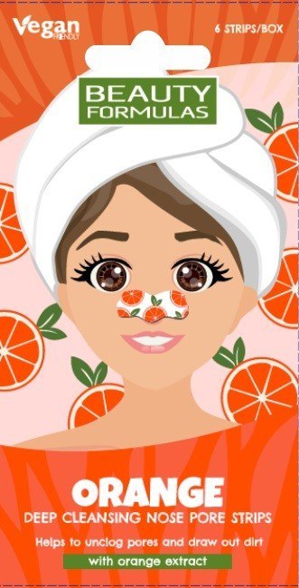 BEAUTY FORMULAS BEAUTY FORMULAS Nose Pore Strips Głęboko oczyszczające płatki na nos - Orange (pomarańcza) 1op.-6 sztuk