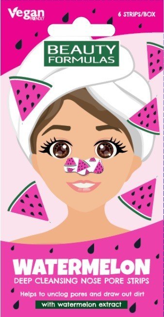 BEAUTY FORMULAS BEAUTY FORMULAS Nose Pore Strips Głęboko oczyszczające płatki na nos - Watermelon (arbuz) 1op.-6 sztuk