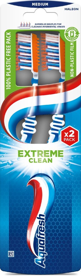 GSK AQUAFRESH Szczoteczka do zębów Extreme Clean - medium (średnia) DUO - 2 sztuki - mix kolorów