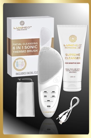 LUMINEO LUMINEO Professional Line Szczoteczka do twarzy Sonic Thermo Brush + Żel Lumineo do skóry delikatnej i wrażliwej