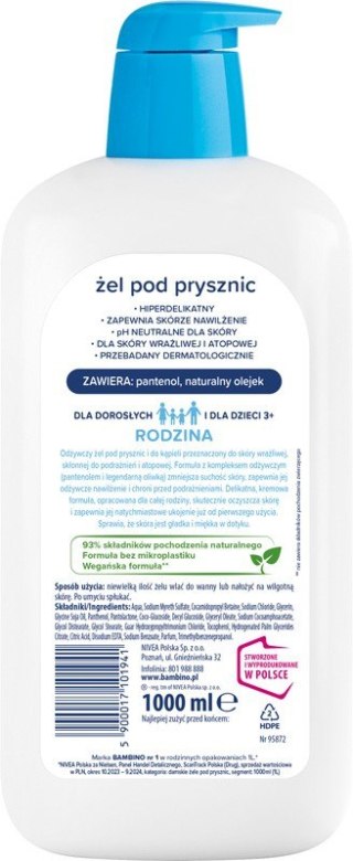 NIVEA BAMBINO Rodzina Żel pod prysznic hiperdelikatny z pantenolem - odżywczy 1000 ml