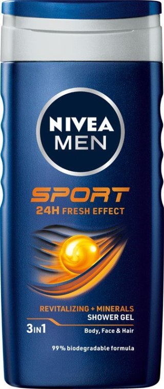 NIVEA NIVEA MEN Żel pod prysznic 3in1 Sport 24H Fresh Effect 250 ml