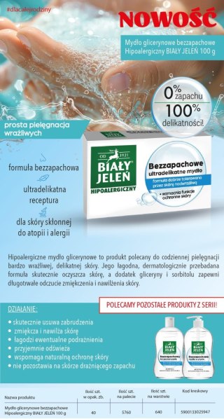 POLLENA BIAŁY JELEŃ Mydło glicerynowe bezzapachowe hipoalergiczne - kostka 100 g