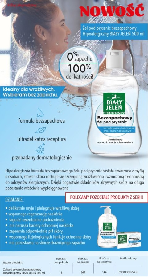 POLLENA BIAŁY JELEŃ Żel pod prysznic bezzapachowy hipoalergiczny 500 ml