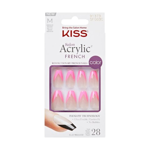 KISS KISS Sztuczne paznokcie samoprzylepne Salon Acrylic French - Squared (rozmiar:M) 1op.-28szt